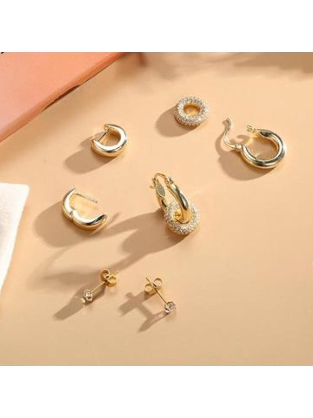 3 Pairs 14K Gold Plated Stackable Earrings Set Huggie Hoop Earrings - Picture 5 of 7